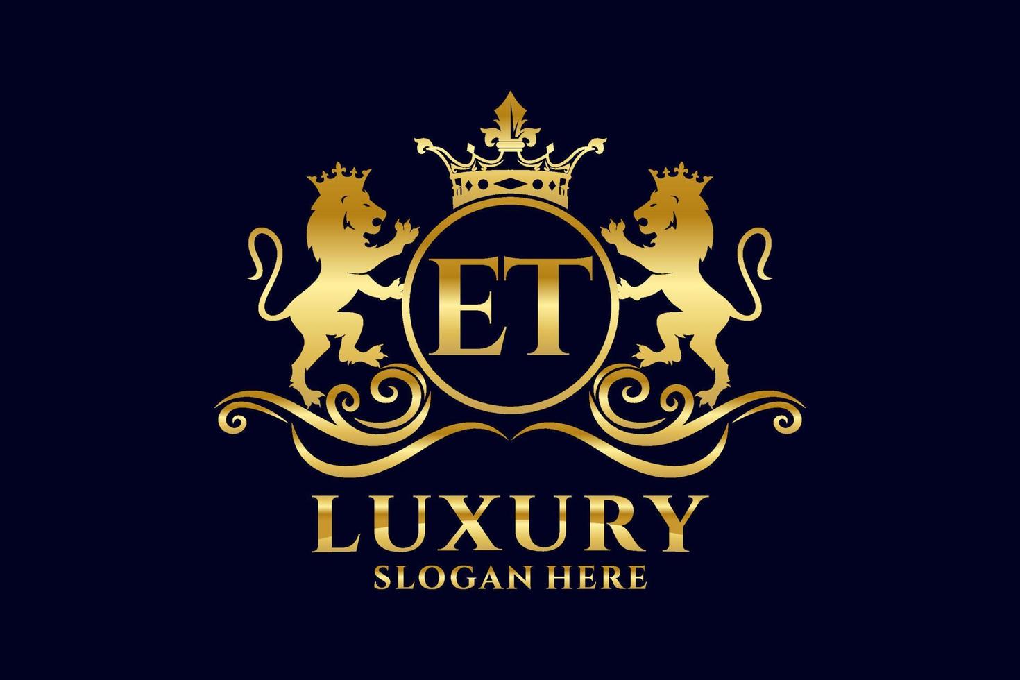 Initial ET Letter Lion Royal Luxury Logo template in vector art for luxurious branding projects and other vector illustration.