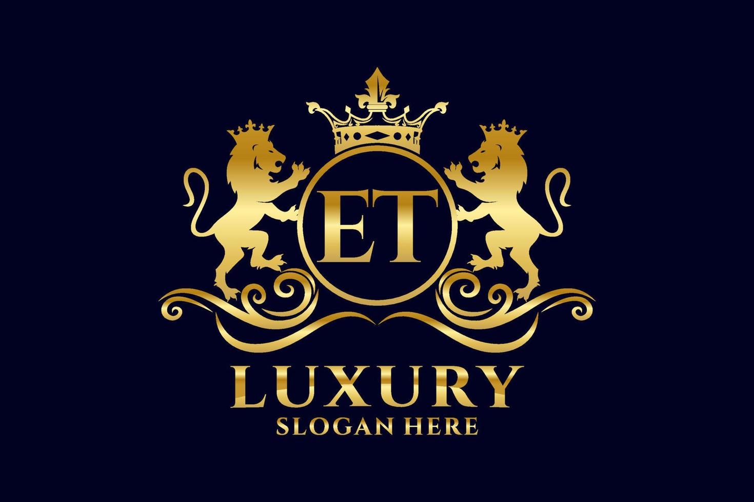 Initial ET Letter Lion Royal Luxury Logo template in vector art for luxurious branding projects and other vector illustration.