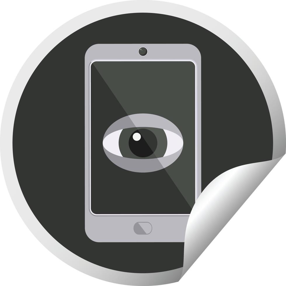 cell phone watching you graphic vector illustration circular sticker