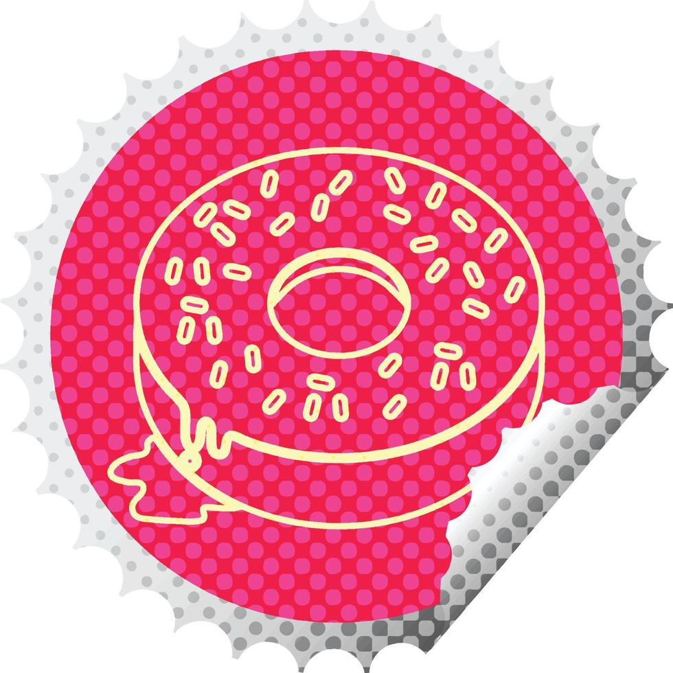 ilustración de una sabrosa pegatina de pelado circular de donut helado vector