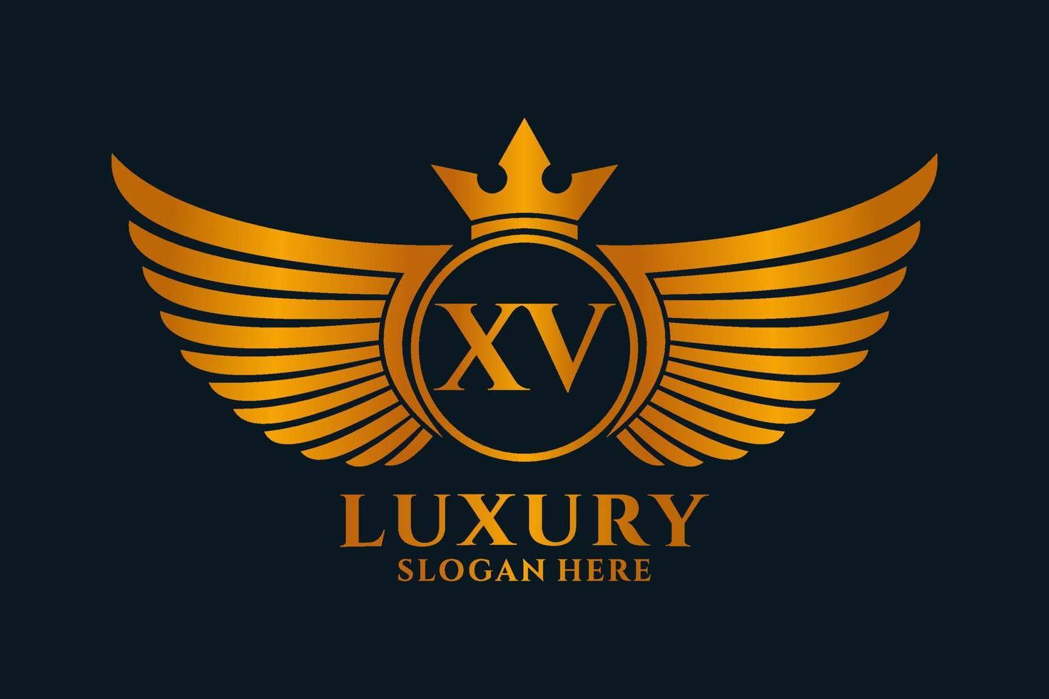 carta de ala real de lujo xv vector de logotipo de color dorado, logotipo de victoria, logotipo de cresta, logotipo de ala, plantilla de logotipo vectorial.