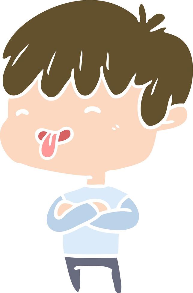 flat color style cartoon boy sticking out tongue vector