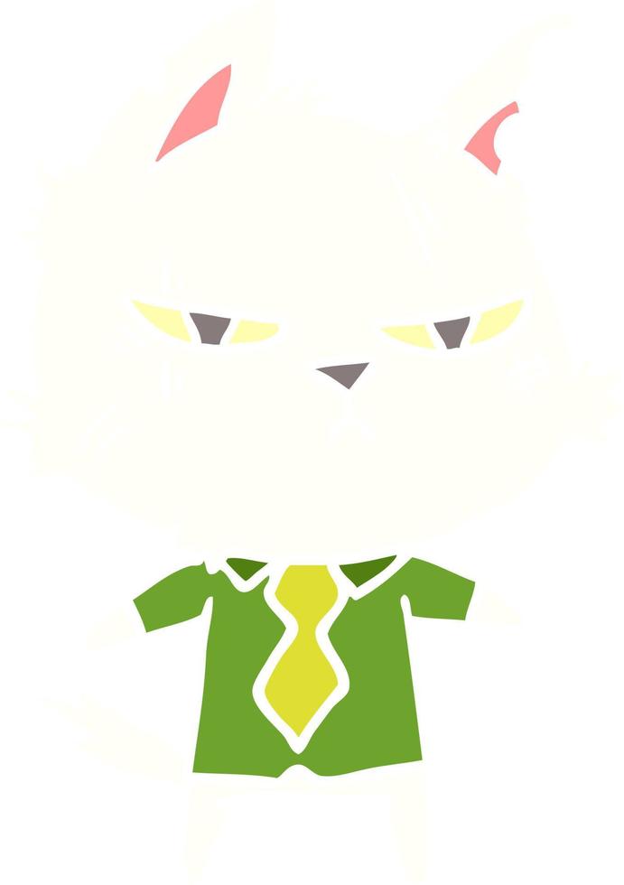 tough flat color style cartoon cat in shirt and tie vector