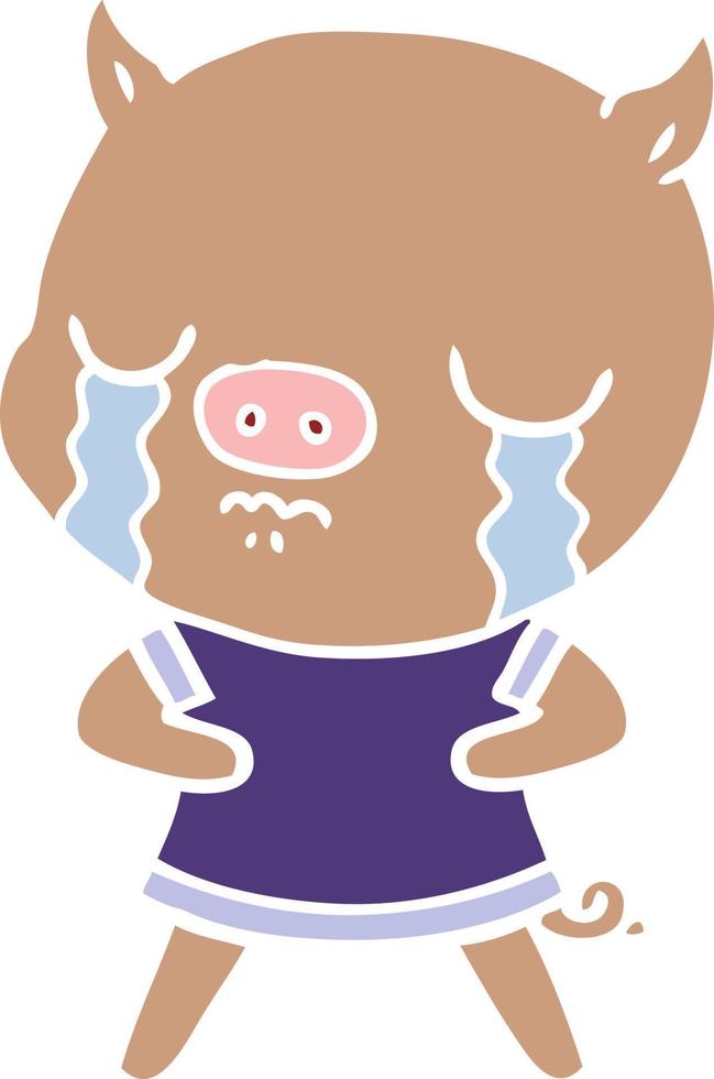 flat color style cartoon pig crying vector