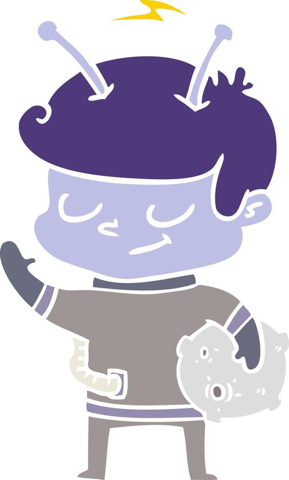 friendly flat color style cartoon spaceman holding meteor vector