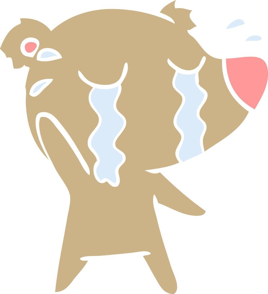 flat color style cartoon crying bear vector