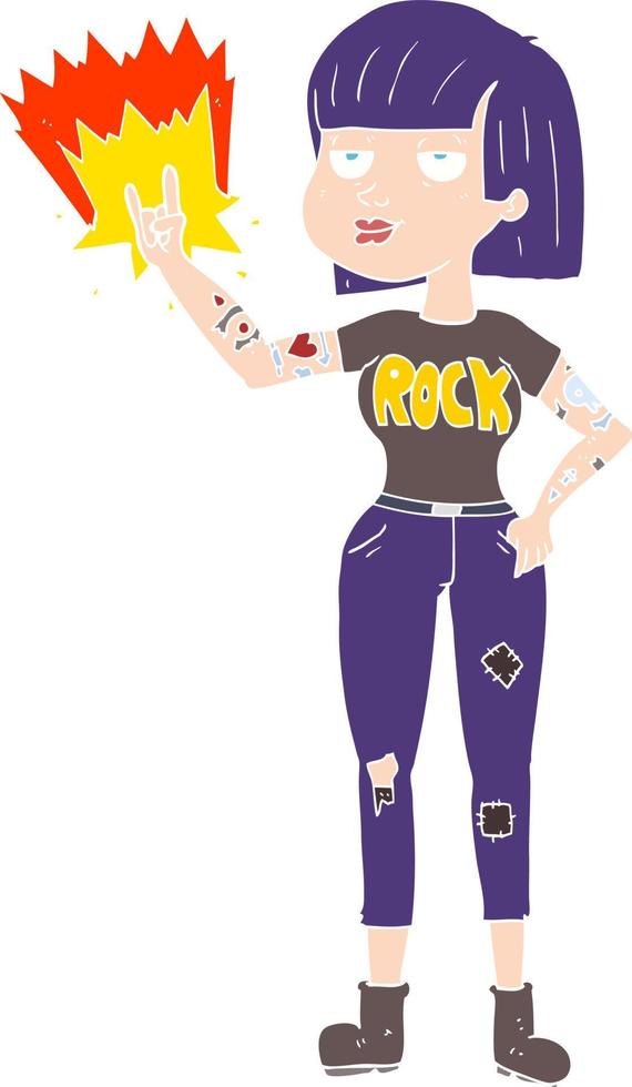 ilustración de color plano de una chica de rock de dibujos animados vector