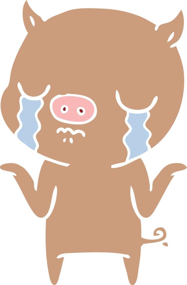 flat color style cartoon pig crying vector