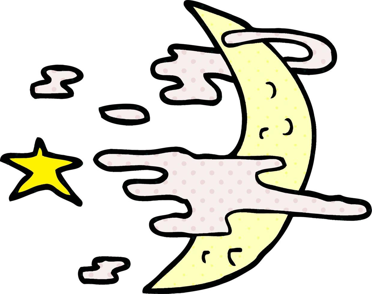 cartoon doodle spooky moon and clouds vector