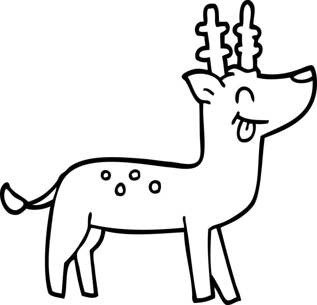 line drawing cartoon happy reindeer vector