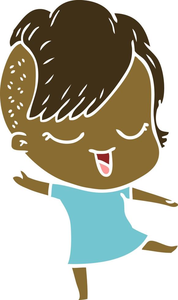 happy flat color style cartoon girl vector
