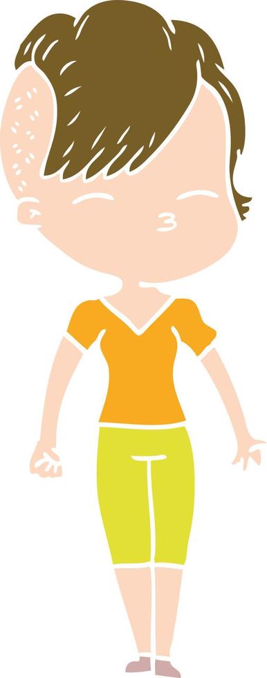 flat color style cartoon squinting girl vector