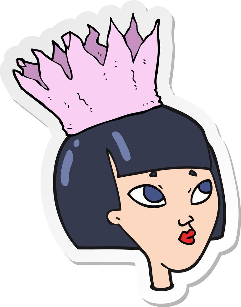 sticker of a cartoon woman wearing paper crown vector