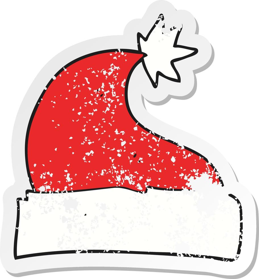 retro distressed sticker of a cartoon christmas hat vector