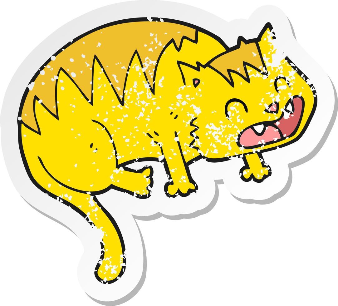 retro distressed sticker of a cartoon cat vector