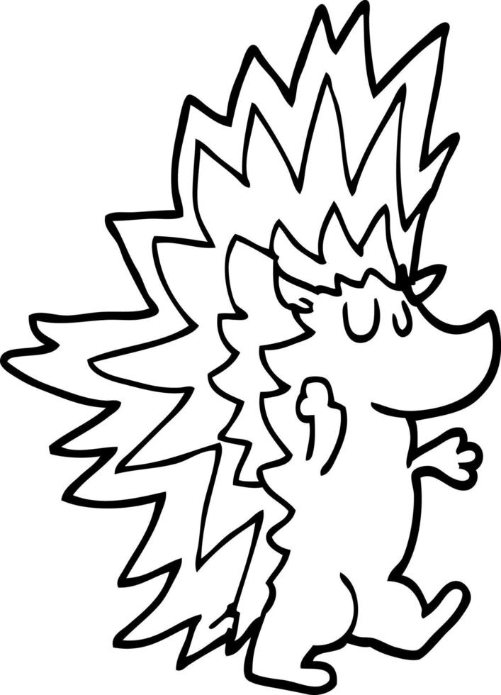 line drawing cartoon spiky hedgehog vector