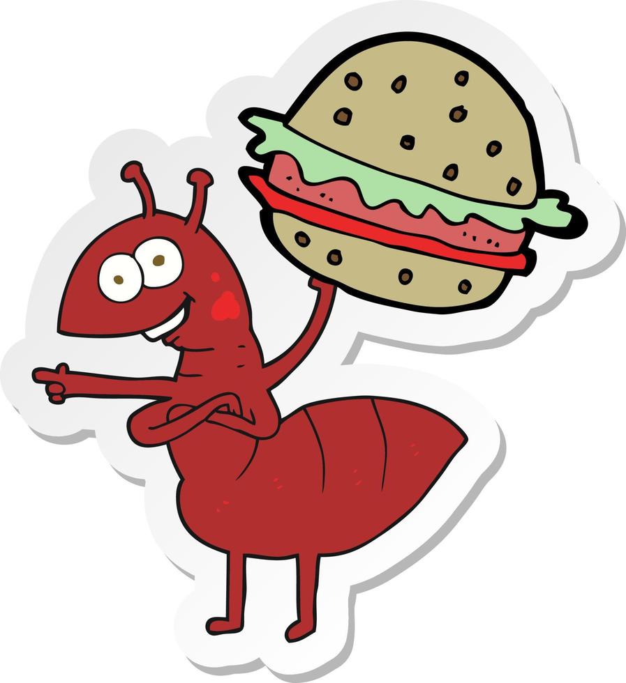 sticker of a cartoon ant carrying food vector