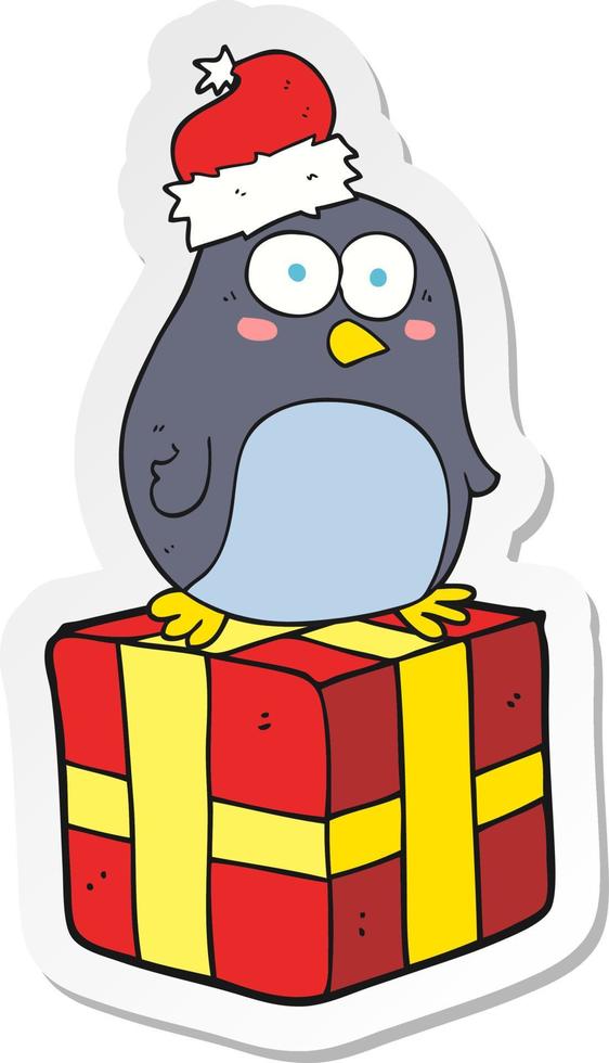 sticker of a cartoon christmas penguin vector