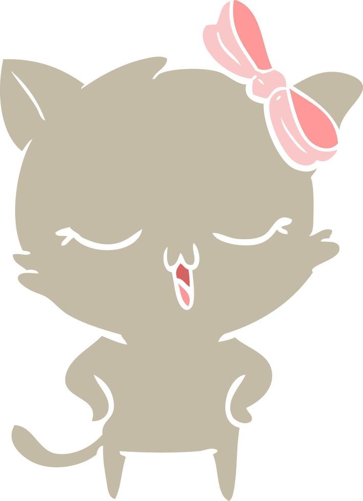 flat color style cartoon cat with bow on head and hands on hips vector