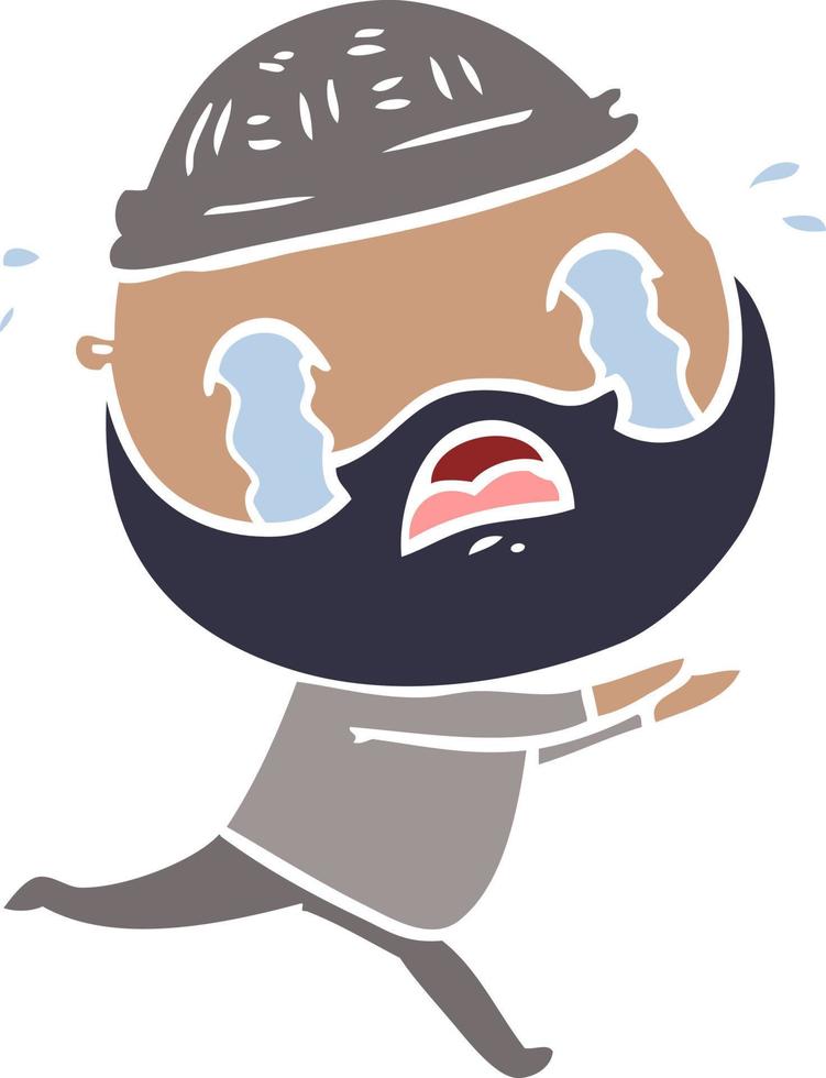flat color style cartoon bearded man crying vector