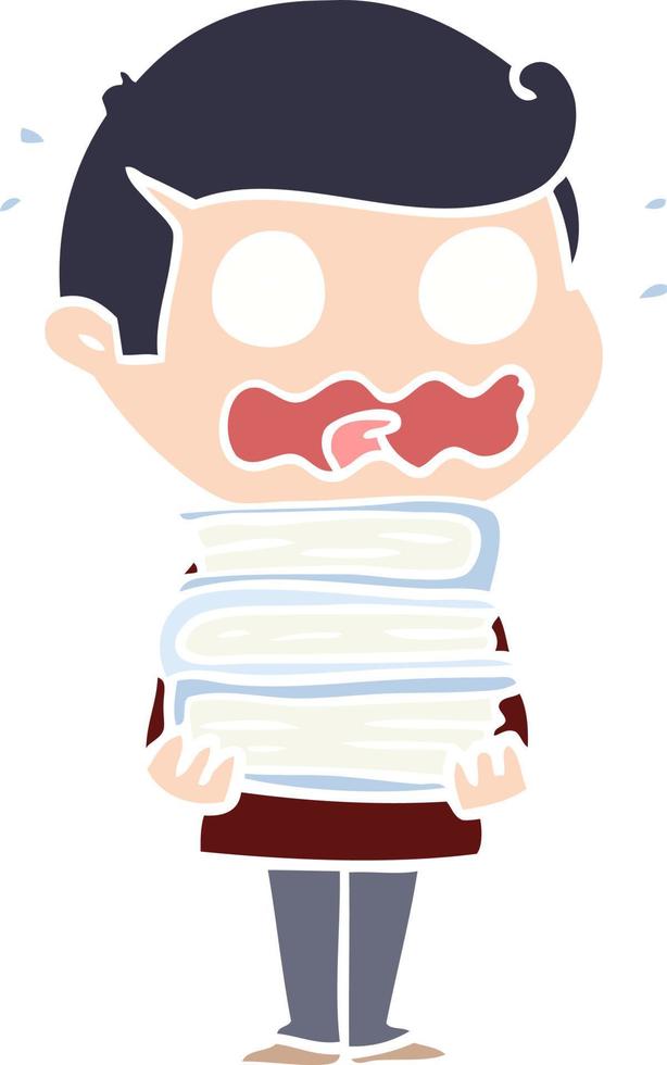 flat color style cartoon man with books totally stressed out vector