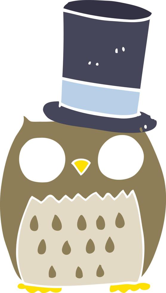 flat color style cartoon owl wearing top hat vector