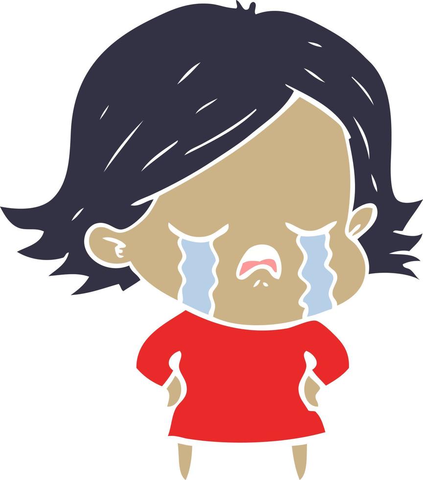 flat color style cartoon girl crying vector