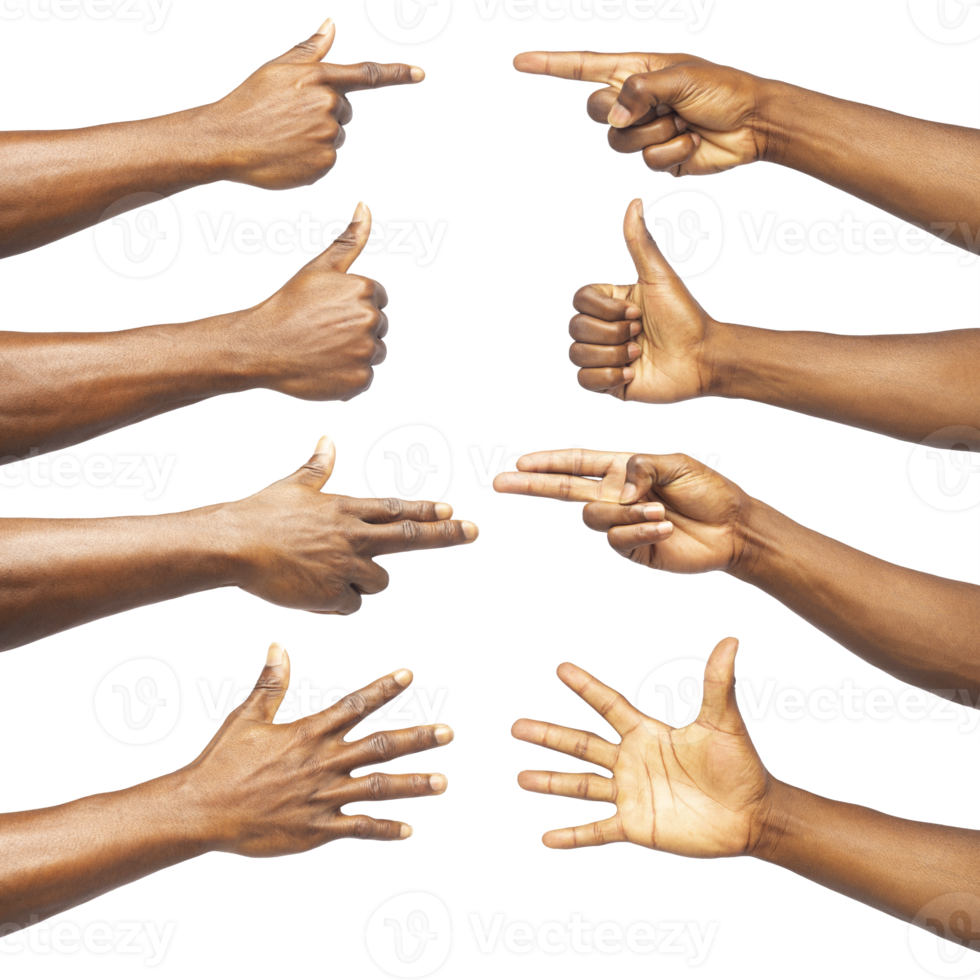 Set of black Hand gestures isolated on transparent background png