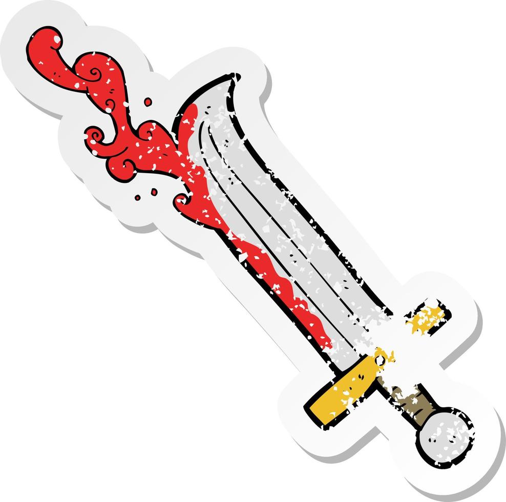 retro distressed sticker of a cartoon bloody sword vector