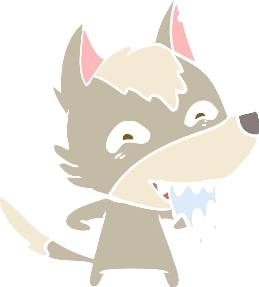 flat color style cartoon hungry wolf vector