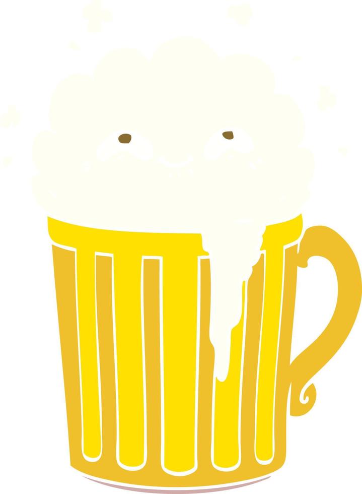 happy flat color style cartoon mug of beer vector