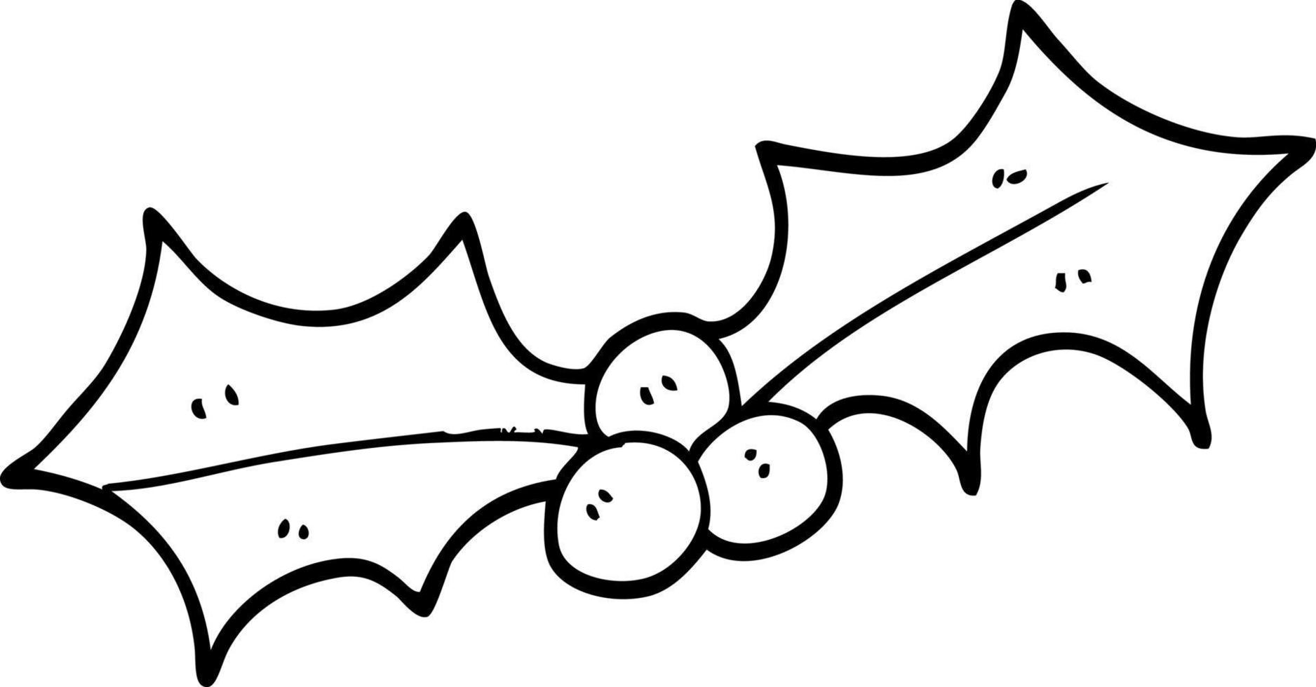 line drawing cartoon xmas holly vector