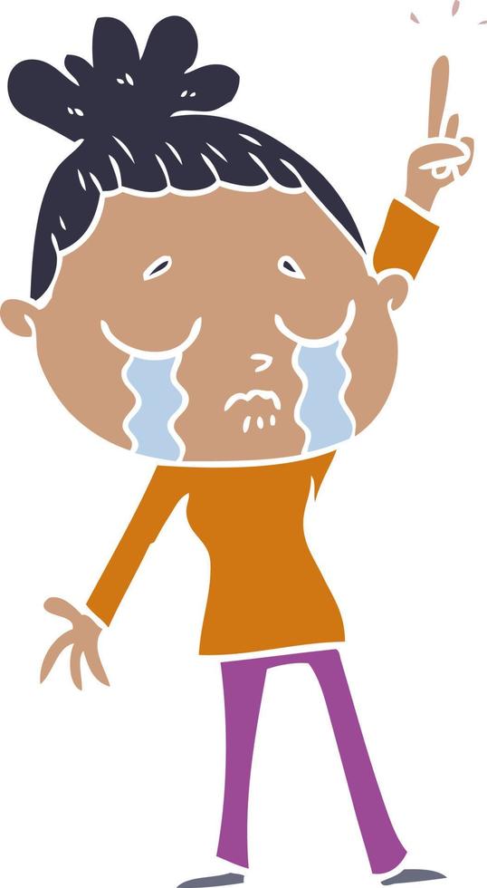 flat color style cartoon crying woman raising hand vector