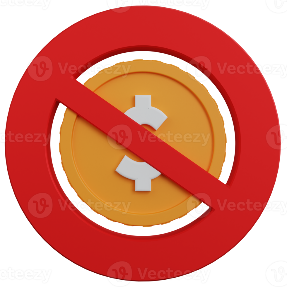 3d rendering forbidden sign with coin isolated png