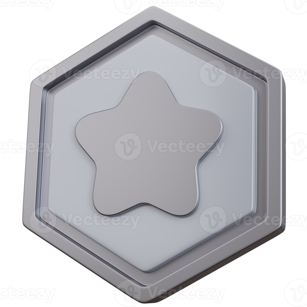 3d rendering silver star badge isolated png