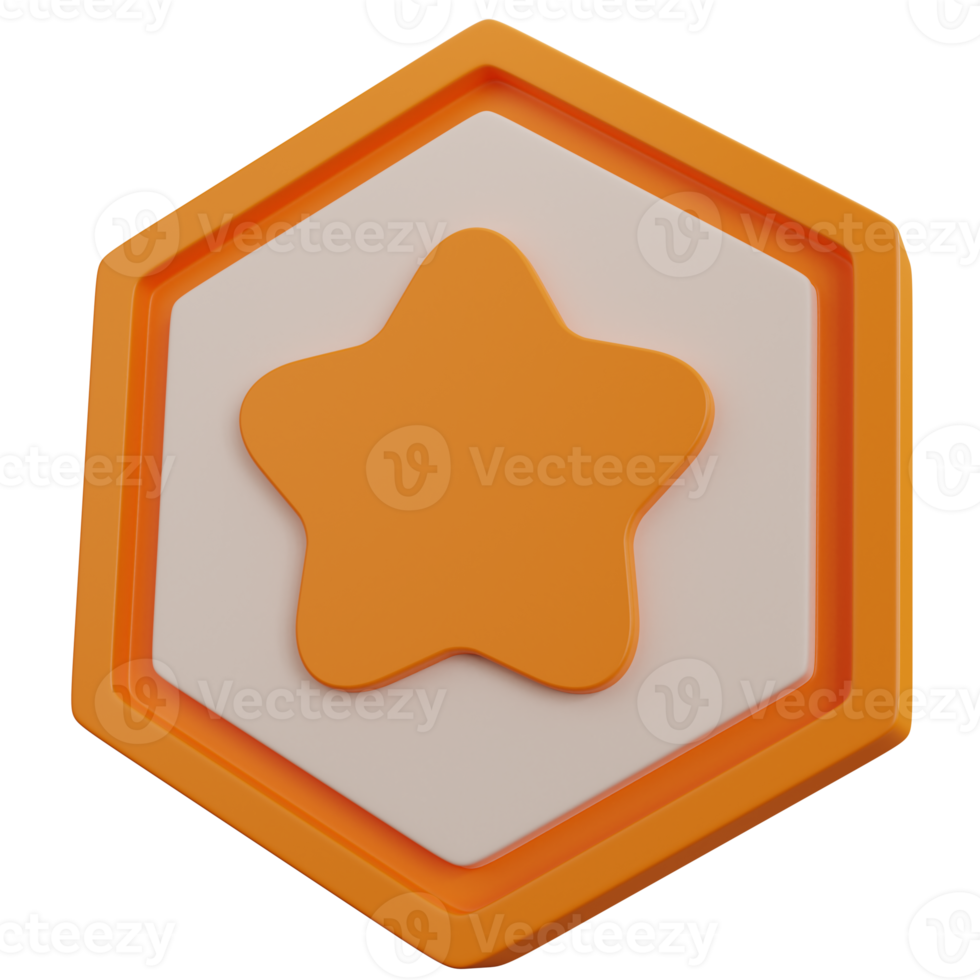 3d rendering gold star badge isolated png