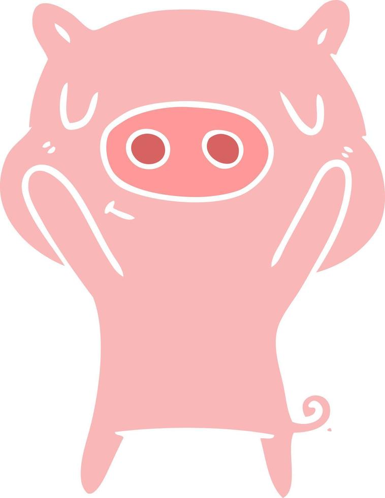 flat color style cartoon content pig vector