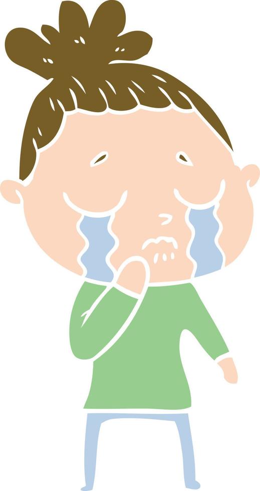 flat color style cartoon crying woman vector