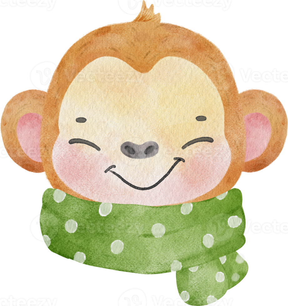 lindo mono ilustración acuarela lindo animal invierno usa bufanda png