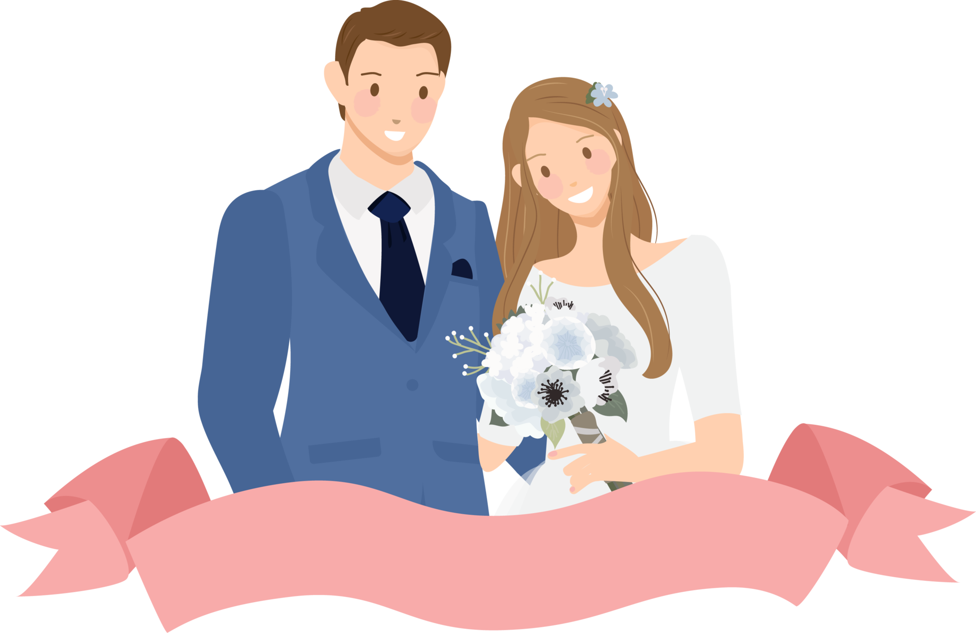 Free cute cartoon young wedding couple in cherry blossom wreath 12163045 PNG  with Transparent Background