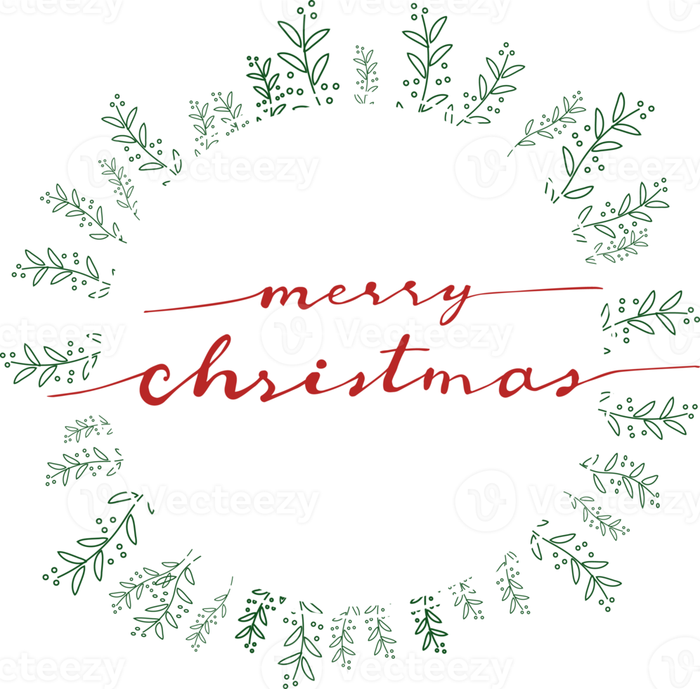 Christmas wreath frame with merry christmas calligraphy png