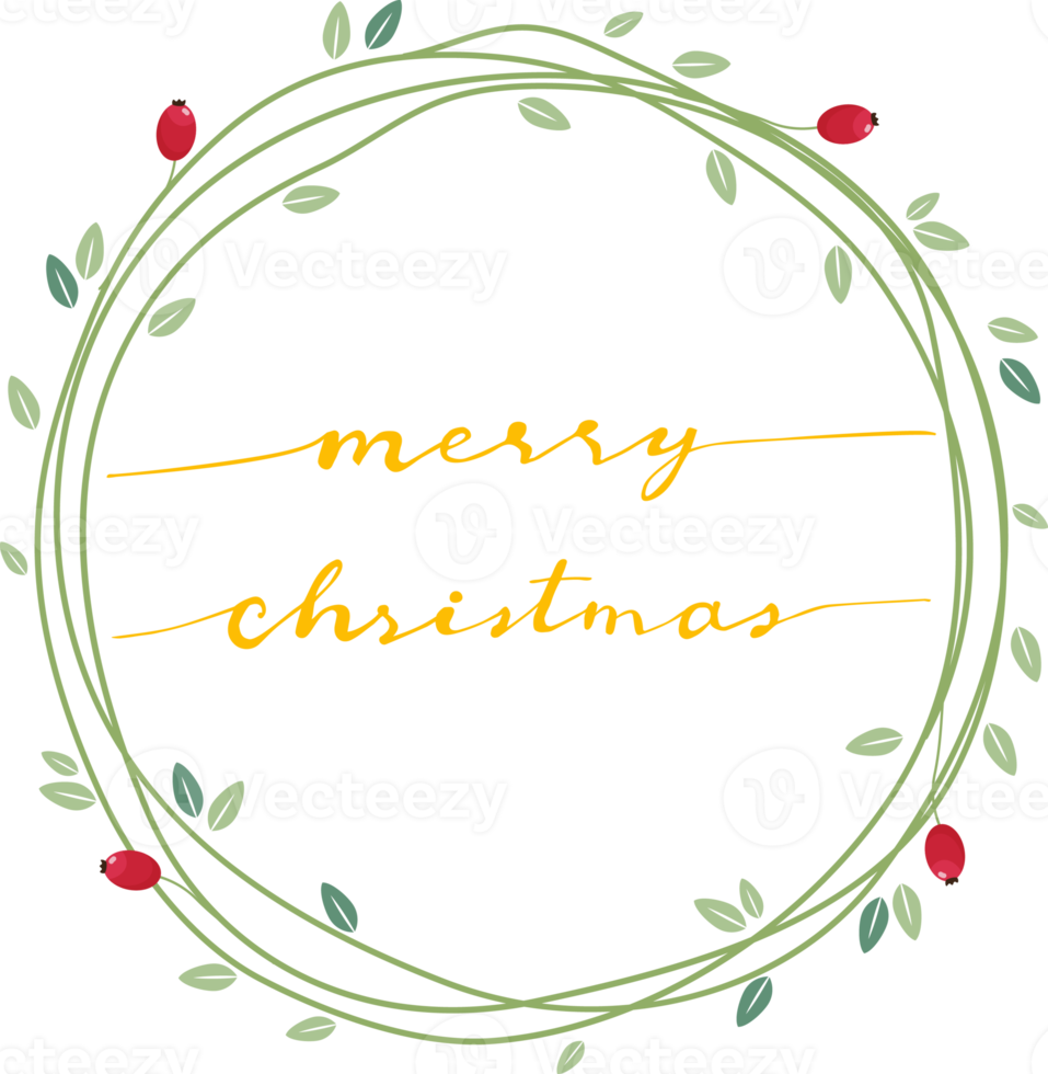 golden merry christmas calligraphy in green wreath png