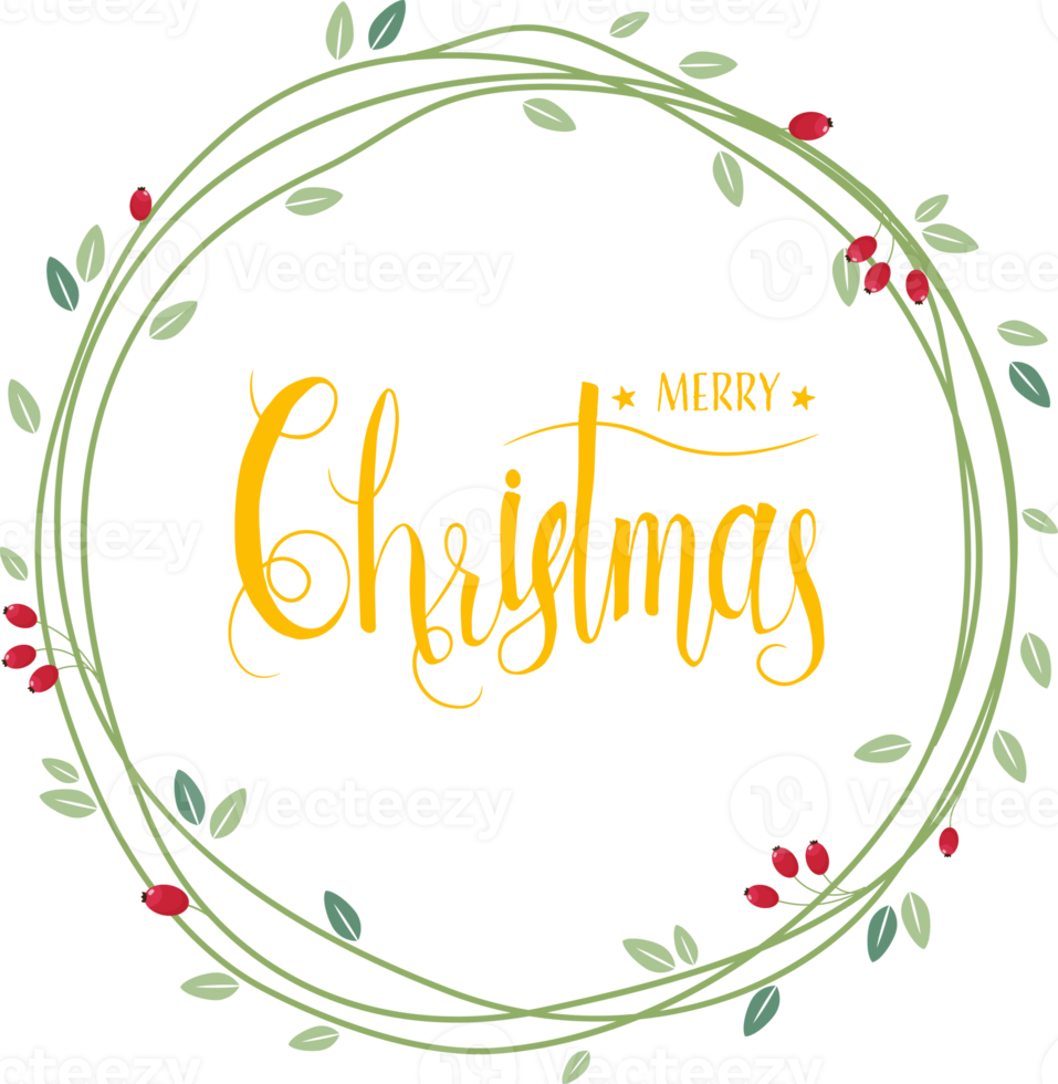 golden merry christmas calligraphy in green wreath png