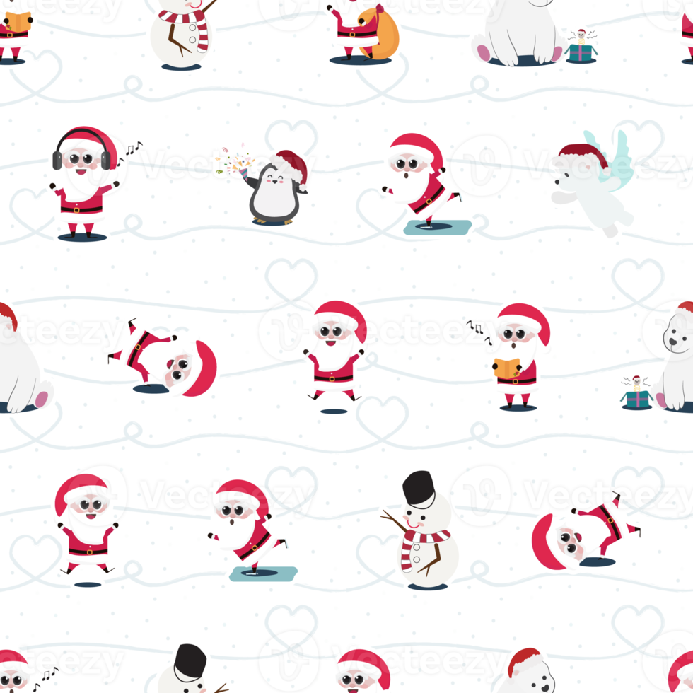 cute flat style Christmas characters seamless pattern png