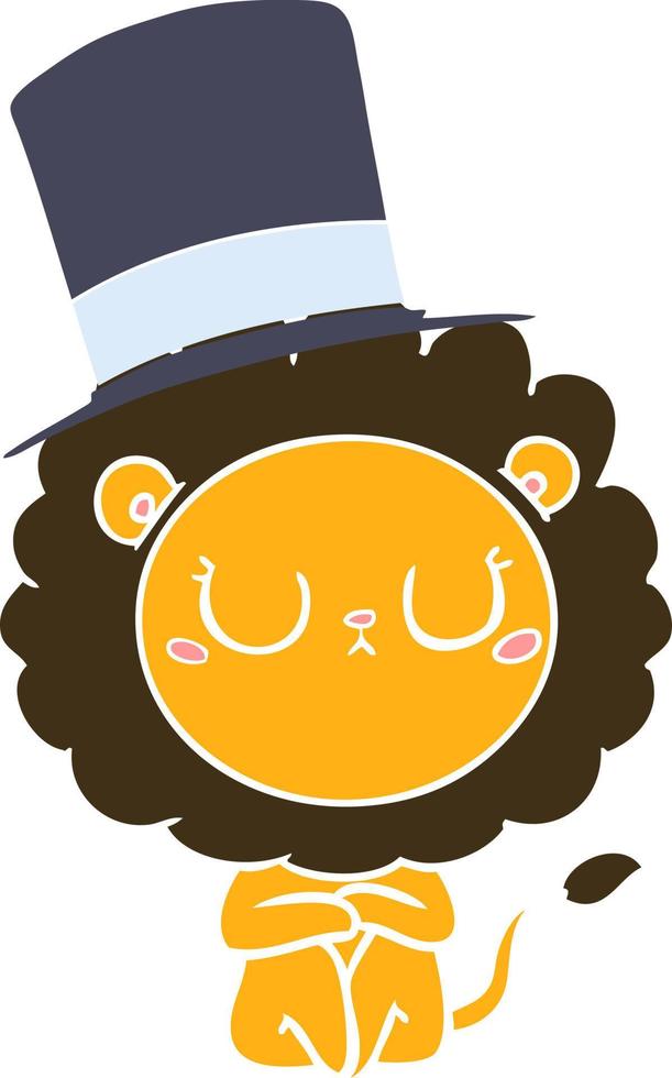 flat color style cartoon lion wearing top hat vector