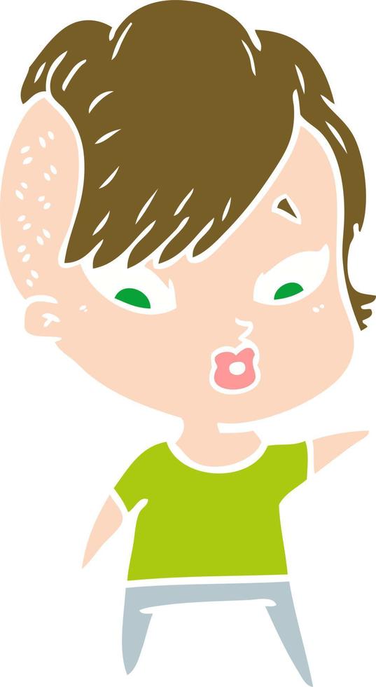 flat color style cartoon surprised girl vector