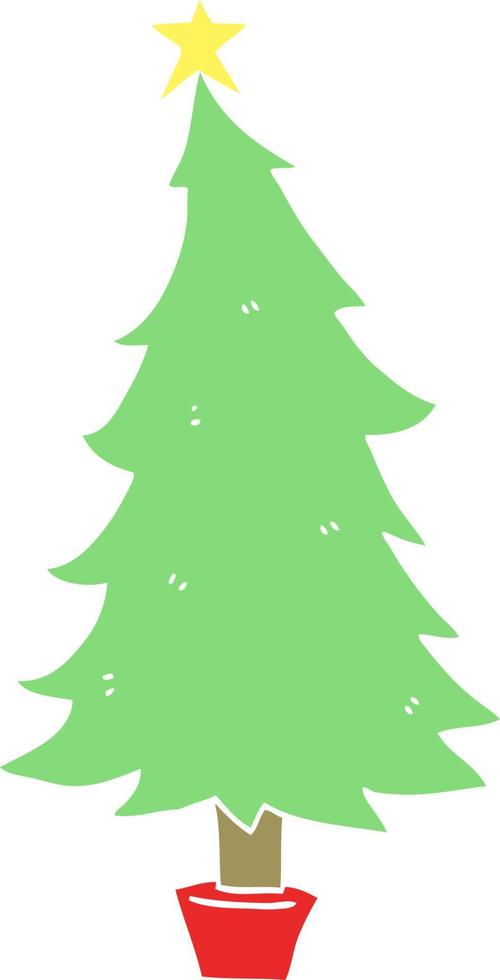 árbol de navidad de dibujos animados de estilo de color plano vector