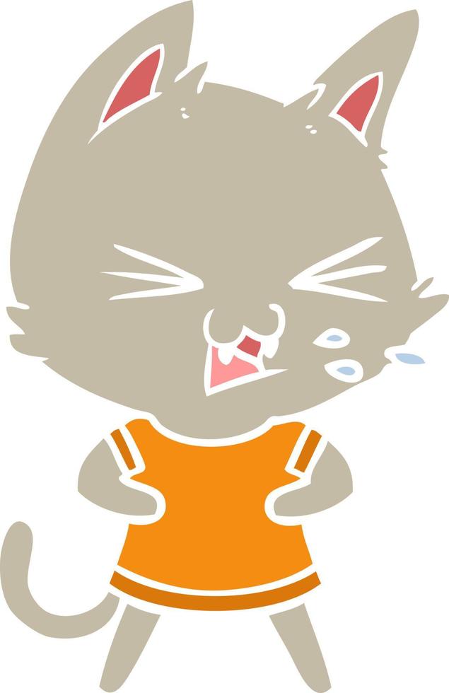 flat color style cartoon cat hissing vector