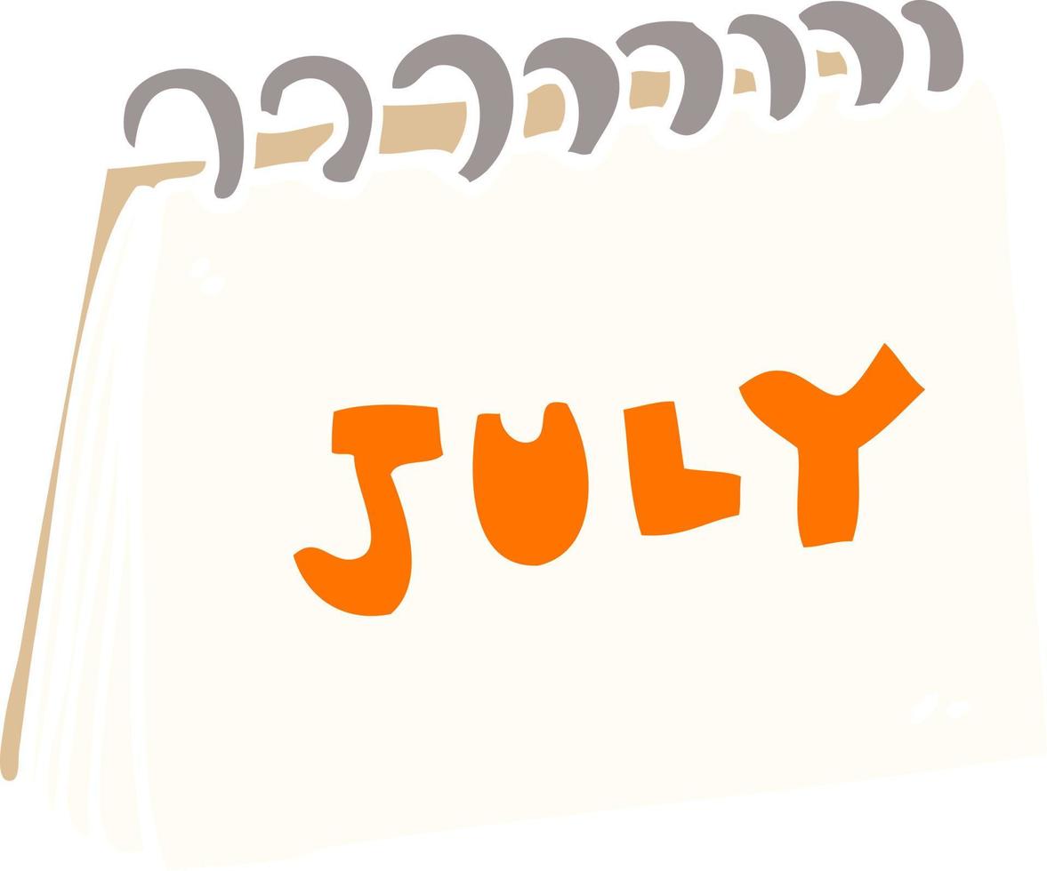 cartoon doodle calendar showing month of july vector
