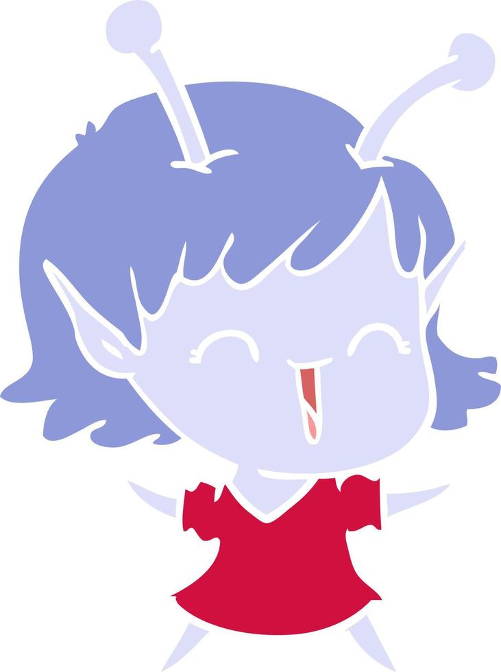 flat color style cartoon alien girl laughing vector